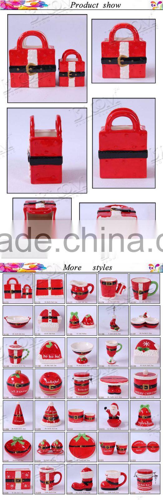 handmade craft ceramic christmas red gift basket
