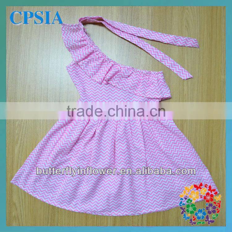 2013 Wholesale girl chevron dress cotton party dresses for 3 year old girl one shoulder chevron baby dress