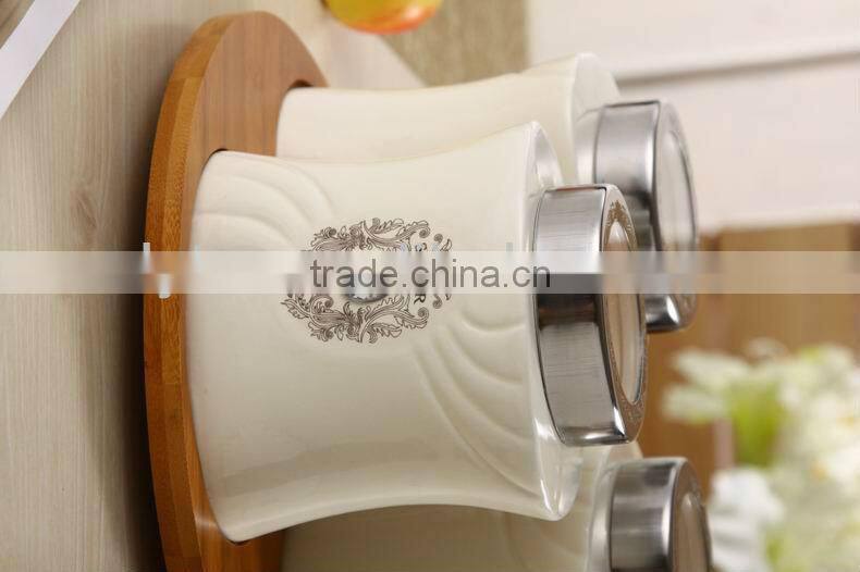 canister set with turntable wooden stand