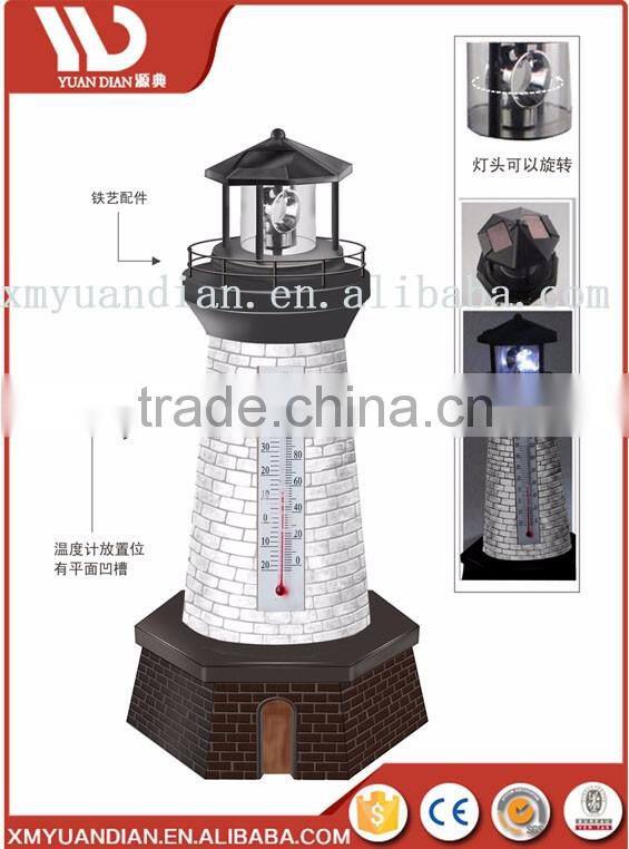 Solar Lighthouse Garden Stake Light with Revolving Beacon Garden Sunlight Solar Lighthouse Garden Decoration with thermometer