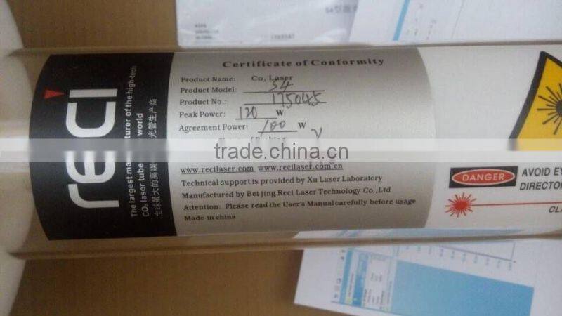 90W 2015 NEW RECI CO2 LASER TUBE S2 PEAK POWER 110W 1200mm length 80mm dia 300 days warranty