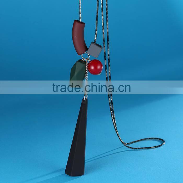 Europe America popular geometric pendant beads necklace rubber hand painted beads pendant long necklace