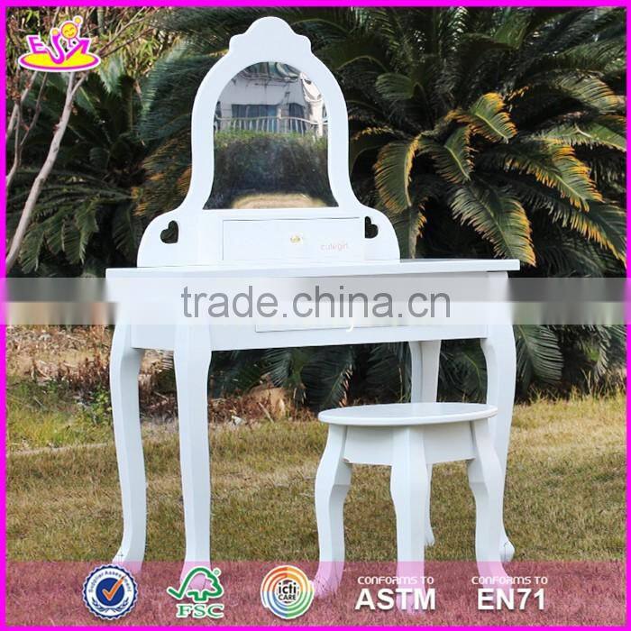 2017 New design youth bedroom white solid wooden dressing table chair W08H072
