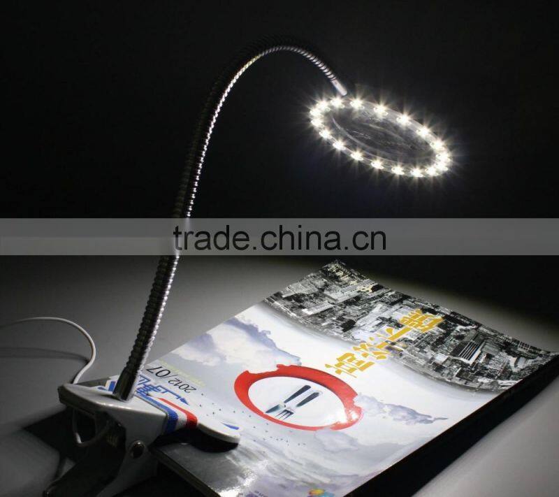 2016 latest popular fashionable gooseneck clip reading magnifier glass desk led lamp