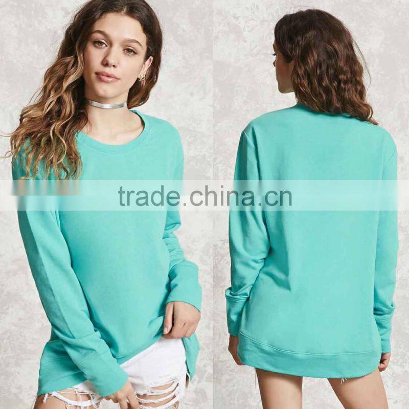 Custom Hoodies & Sweatshirts, Mint Long Sleeve Round Neck High-Low Fleece Sweatshirt Woolen Sweater Designs For Ladies