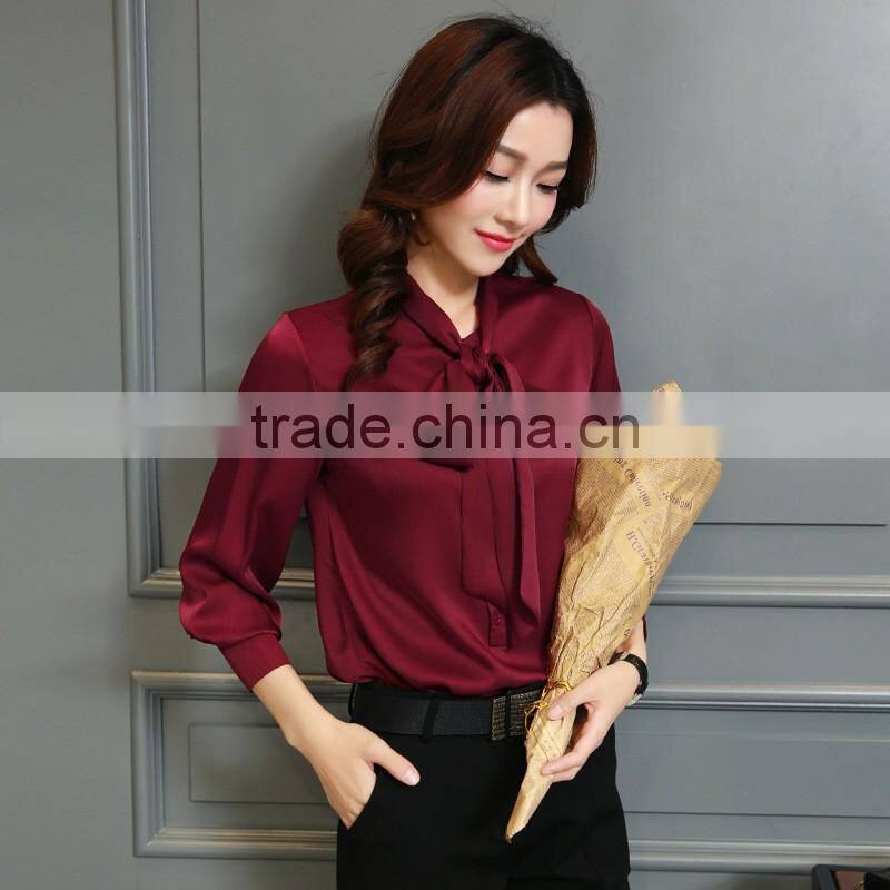 2017 latest Plain chiffon formal shirt long sleeve design blouse for women