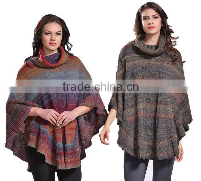 New Arrival Fashion Women Knitted Sweater Poncho With High Neck