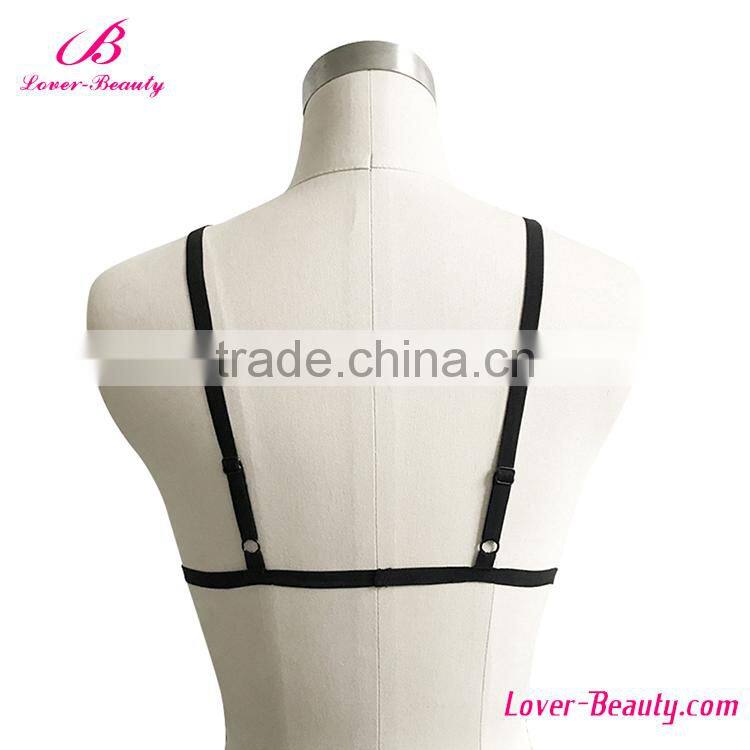 Hot Sale Simple Cheap Sexy Black Strappy Harness Bra