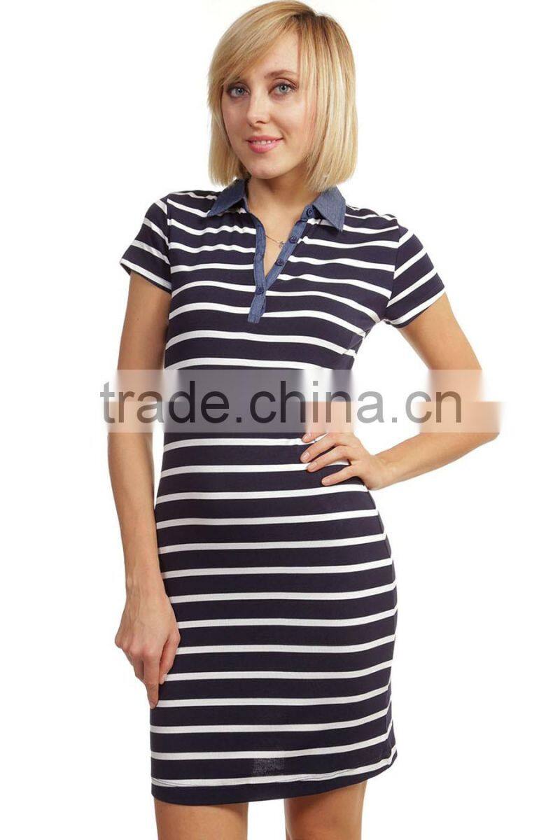 2015 summer cotton fabric black simple ladies plain t-shirt fashion dress with pocket