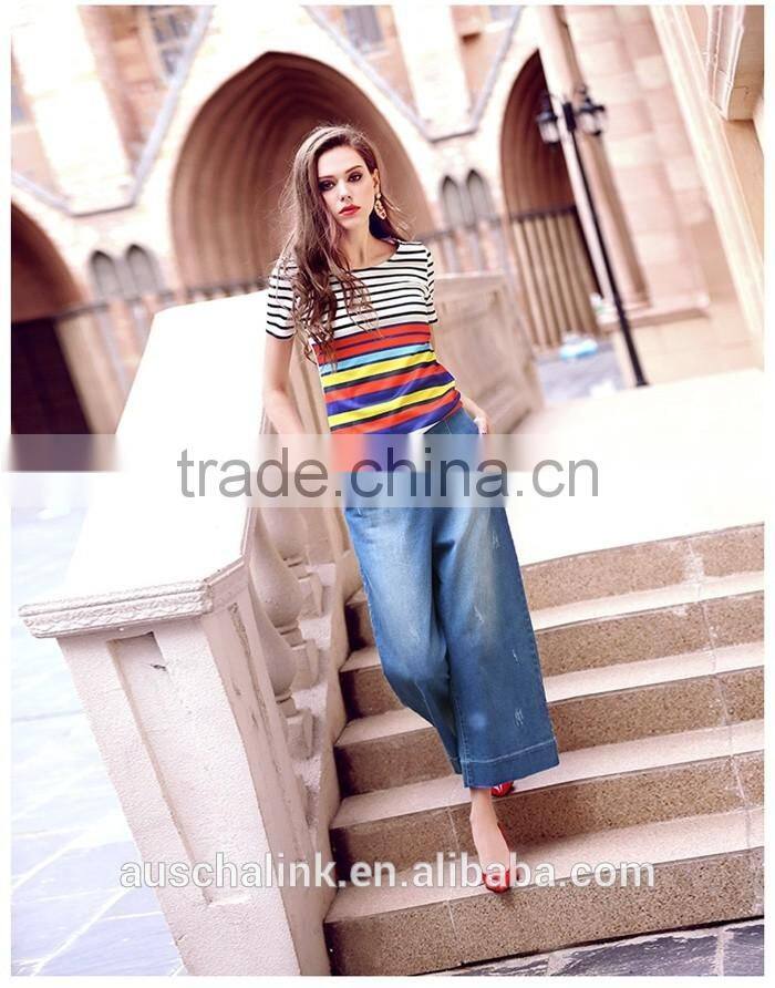2016 hot sell new style personalized wide leg woman denim jeans low price