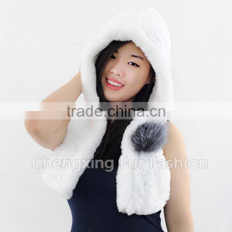 CX-C-242M Hand Knitted Women Real Rex Fur Animal Cap