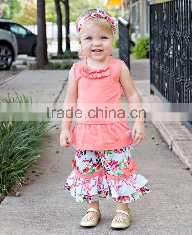 2017 latest ruffle toddler baby children clothes summer cotton wholesale Tshirt orange boutique clothing baby girls top design