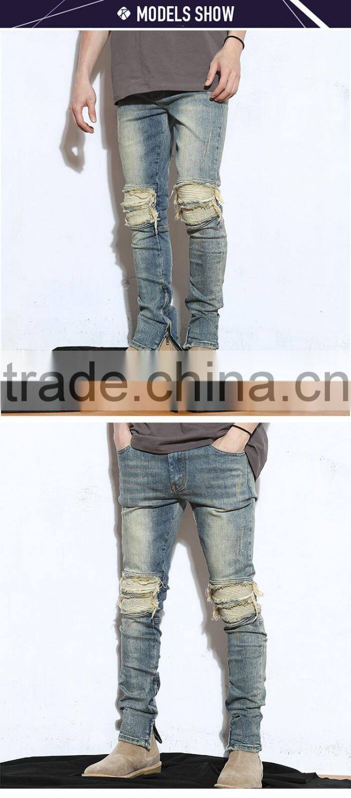 New model men's distressed urban star biker denim jeans pants men slimming skinny used motocycle jeans