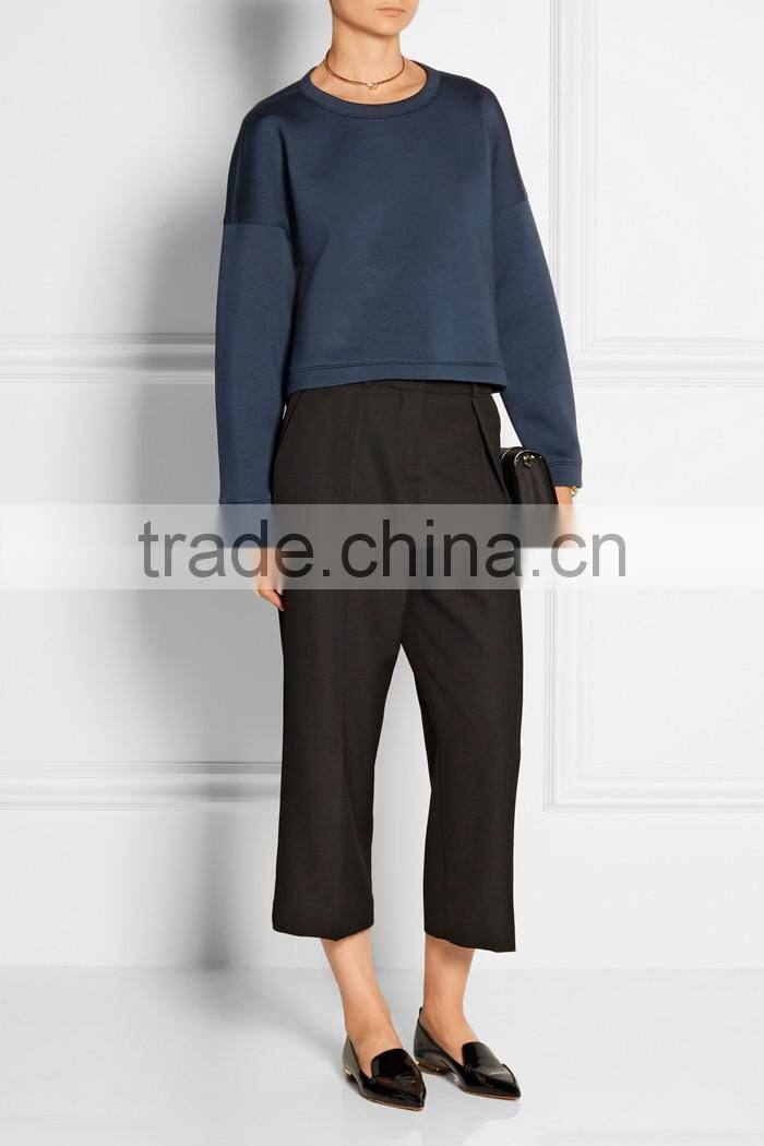 Wholesale plain fleece cropped stretch crewneck sweatshirt for women