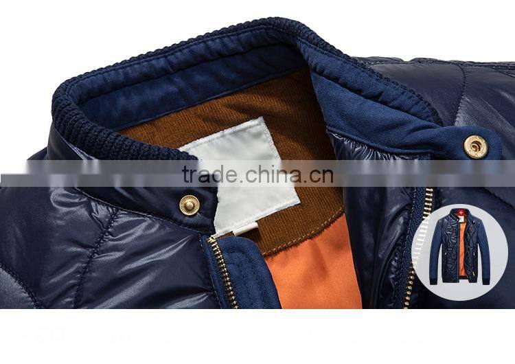 Mens Stand Collar Contrast Fabric Quilting Jacket With Elbow Patch