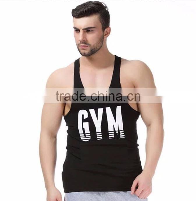GYM text printing long tank tops for men cheap mens long tank tops