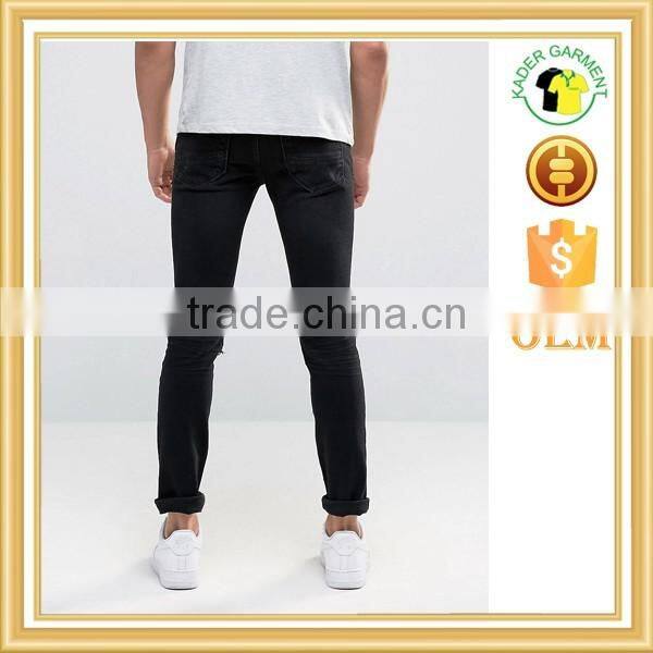 Hot sale mens distressed jeans quality skinny jeans black washed jeans
