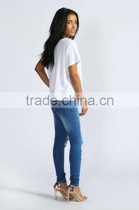 Ladies fashion Skinny Jeans 2016 High Quality Ripped Denim Jeans