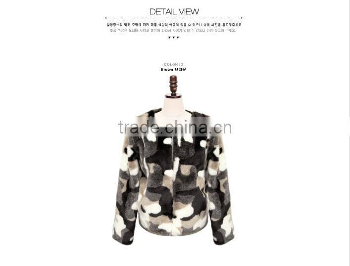 Europe style woman joint colour faux fox fur short overcoat lady fashionable printed short jackets