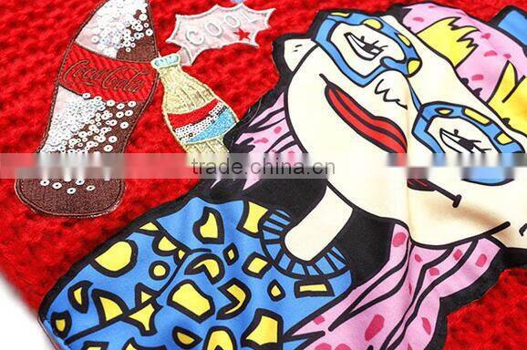 M1212 Runwaylover 2016 latest design fashion ladies sequin cartoon girl star pattern knitted sweater