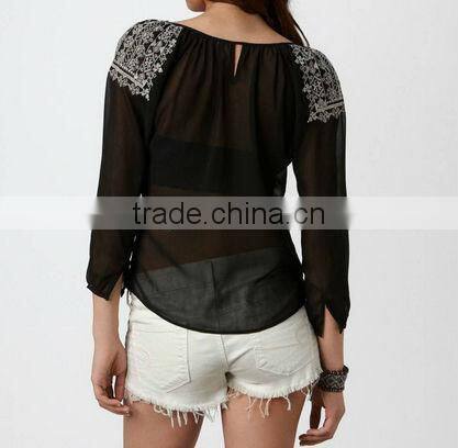 2013 sexy women sheer chiffon blouse new designs