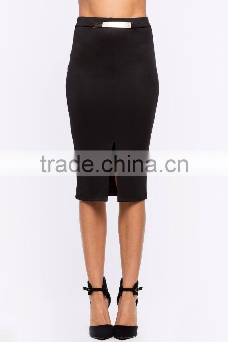 Elasticized waist bodycon fit pencil skirt ladies office skirt wholesale
