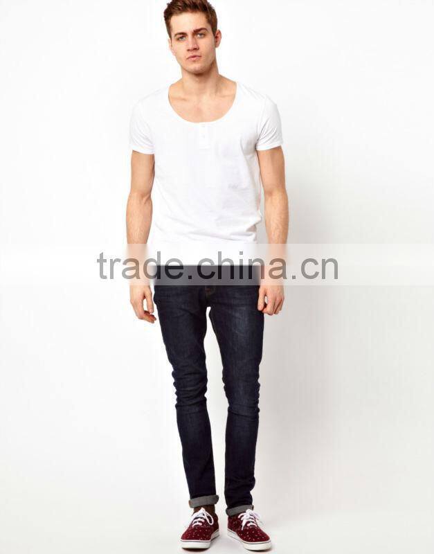 button through placket white tee shirts for man