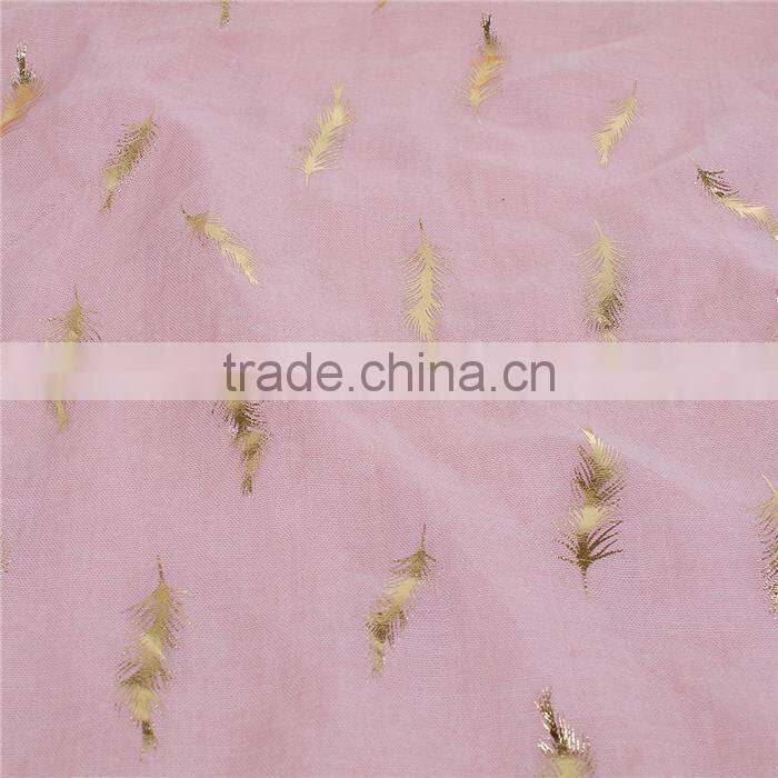 Cotton Polyester Blend Scarves & Wraps Rectangle Golden Pink Feather Custom Design Scarf