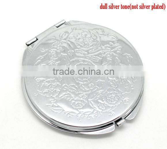Wholesale Silver Tone Carved Make Up Compact Mirror