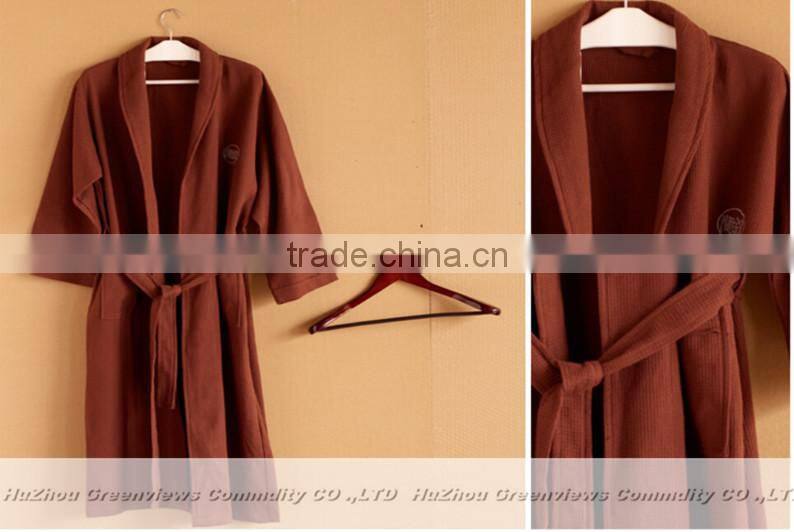 Waffle bath robe for hotel bathrobe waffle weave men plus size cotton waffle embroidered robe