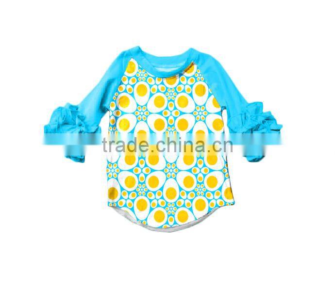 Remark baby easter raglan shirts with ruffle sleeve egg pattern shirts girls wholesale children's boutique
