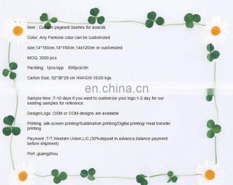 Cheap satin custom sashes for pageants