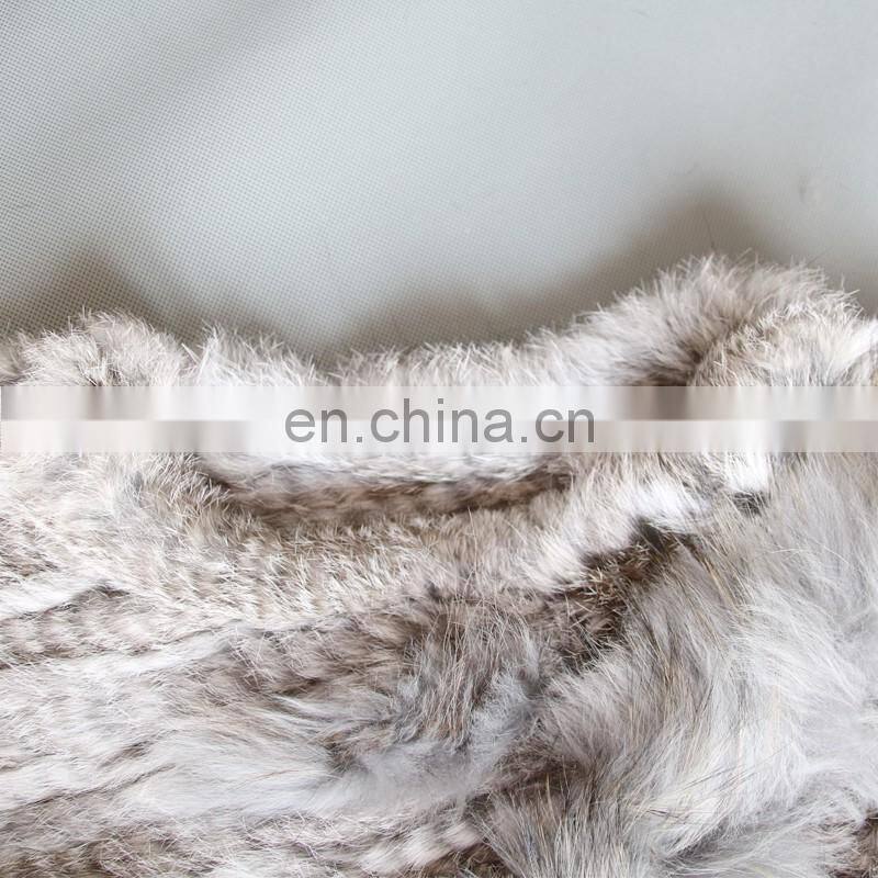 Real rabbit fur knitted weaven pattern fur vest/gilet