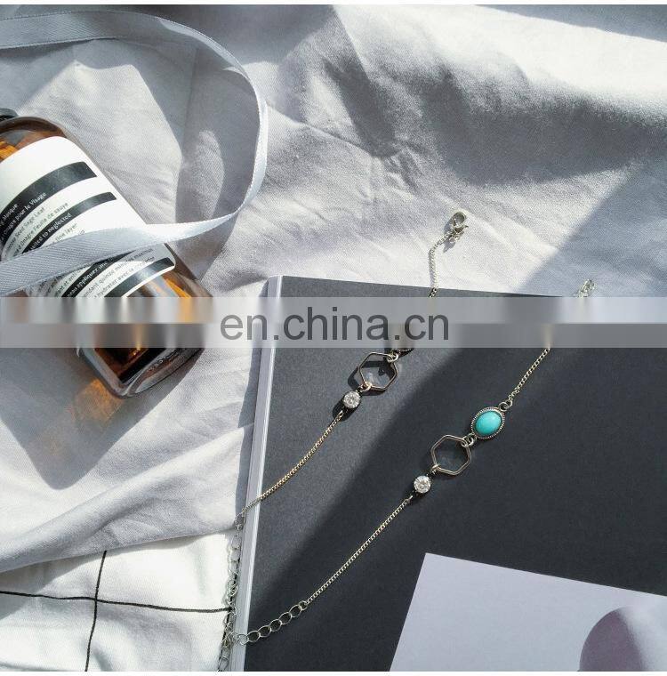 Retro Marble Gemstone Geometric Metal Bracelet