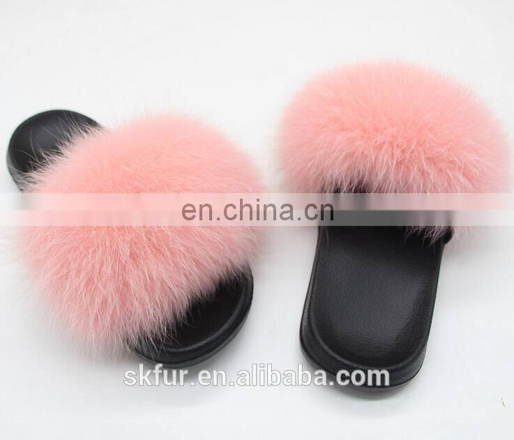 Women's customized size and color soft real fox fur slides slippers