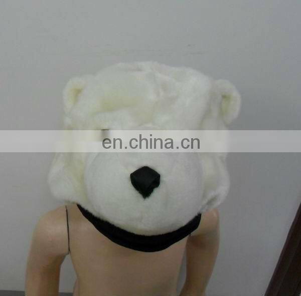 Lovely white Bear hats bear head hats for adult, Plush stuffed animal hats