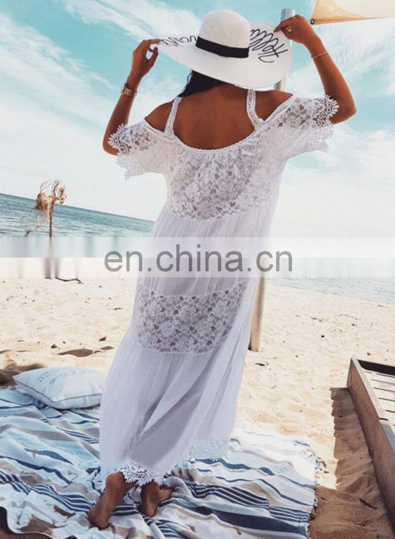 New Lace Cotton Long Beach Cover up Saida de Praia Sarong Vestido Playa Bikini cover up Maxi Beach Dresses Tunic for Beach