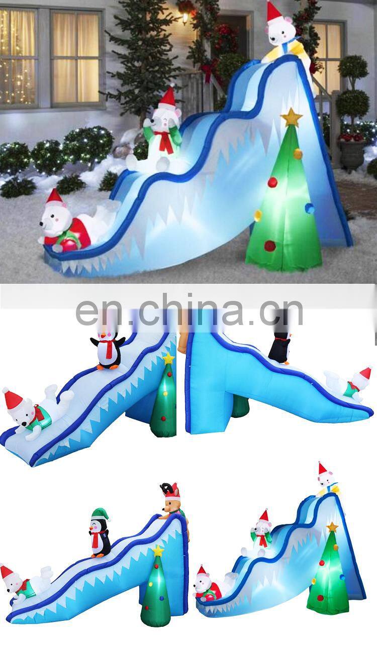LED Inflatables Christmas Theme Bear Reindeer Penguin Slides for Christmas Decoration