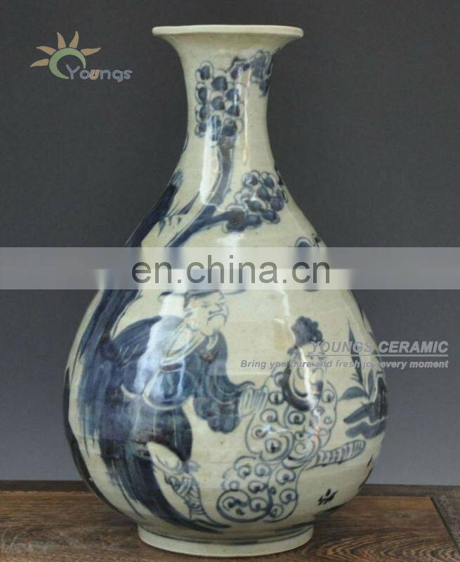 Antique Ming Reproduction Chinese Blue and White Porcelain Figure Vases