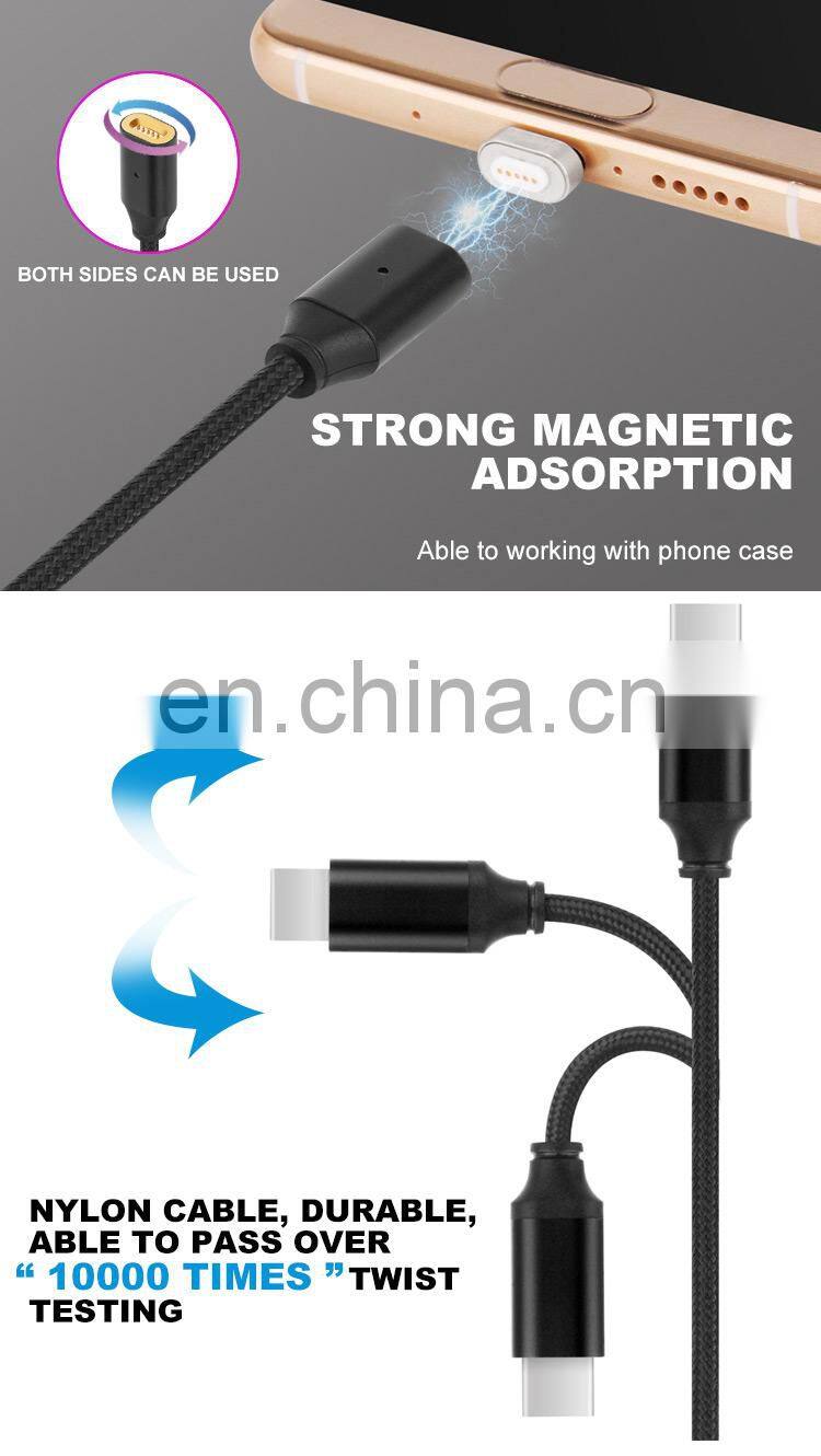 Custom Multi 3 In 1 Nylon Braided Cable Mobile Phone Fast Charger Type C To Type C Magnetic Data Cable
