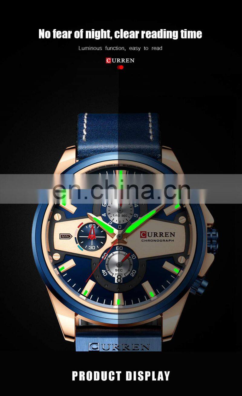 CURREN 8394 New Man Quartz Watches Wristwatches Business Clock Male Chronograph watch with leather