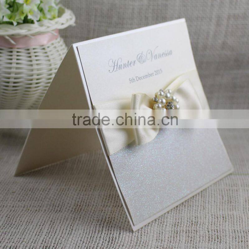 beige silver color ribbon luxury bengali wedding invitation card