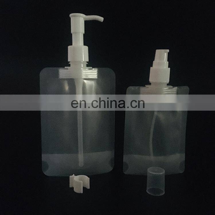 Custom print liquid packaging mylar spray refill pouch clear PET stand up plastic spray bottle for clean