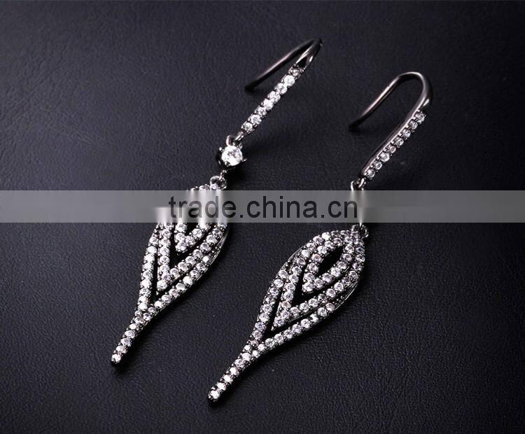 Elegant Black Gun Plated Night Party CZ Jewelry Luxury Occasion Fish Hook Earrings