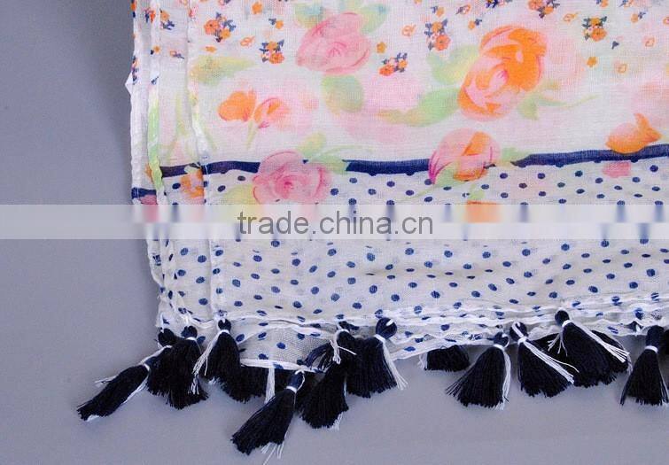 Latest Viscose Tassel Floral Printed Long Muslim Islamic Scarf
