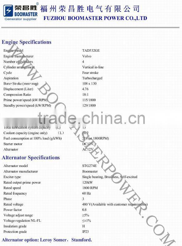 Hot 133kva Lovol diesel generator electric start pneumatic jack