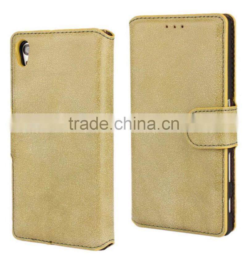 PU leather with magnet stand case Vintage Retro Dull Polish Folio Flip holder cover for Sony Xperia Z5