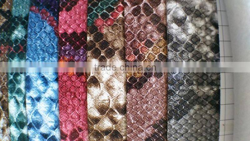 pu pvc leather stocklot for car seat snakeskin grain printed pattern varnished or patent leahter top grade synthetic leather