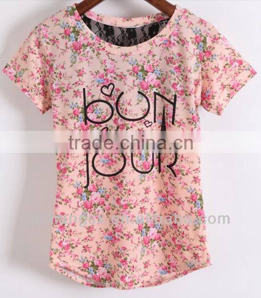 Ladies Flower Printed Cotton Modern Lace Blouses