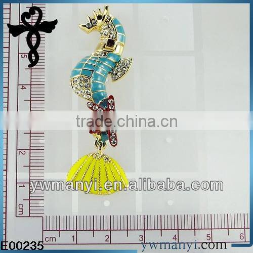 2014 new fashion ladies stud designs k gold enamel rhinestones starfish hippocampus earrings post in zinc alloy jewelry E00235